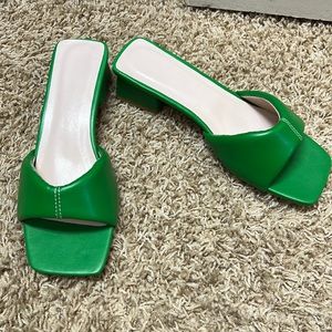 Green Open-Toe Slide Heels for Women